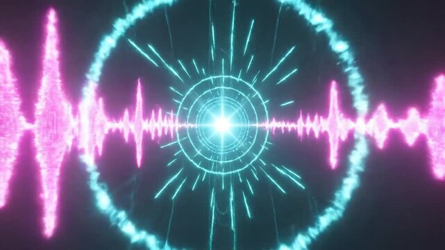 Abstract Sound Wave Visualizations with Glowing Neon Lines and Energy.
