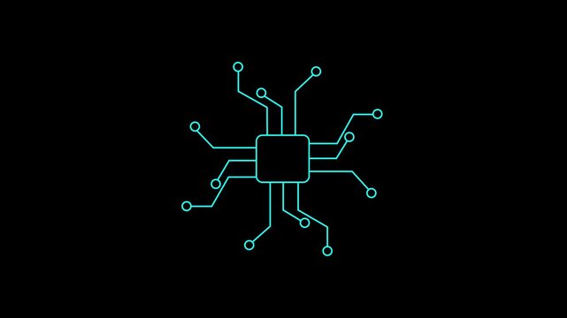 Computer processor icon, simple logotype CPU icon animation. black background.