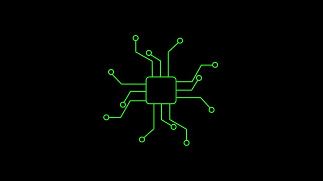 Computer processor icon, simple logotype CPU icon animation. black background.