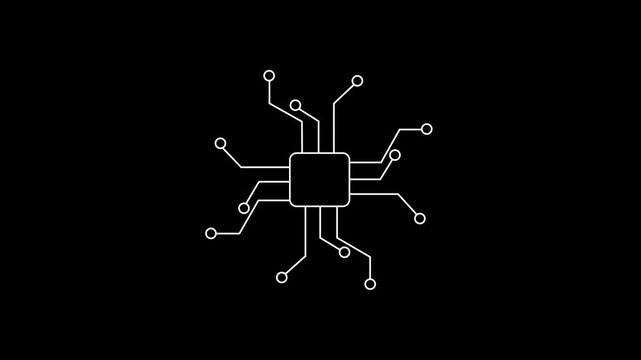 Computer processor icon, simple logotype CPU icon animation. black background.