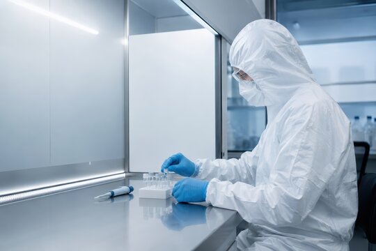 Minimal Virologist Arranging Vials In Clean Laboratory