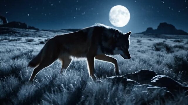 Maned Wolf Strides Through a Star-Lit Wilderness Under the Glow of a Full Moon