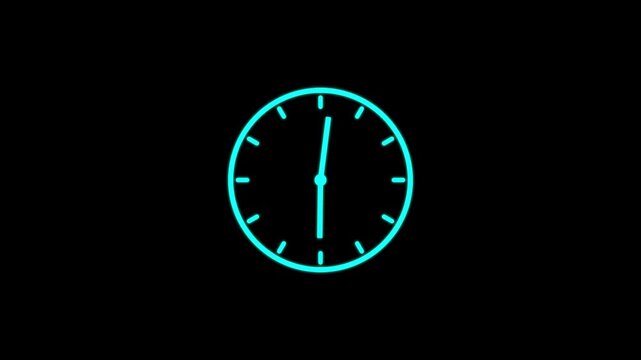 clock 12 Hours icon animation on black background. analog clock timer circle animated.