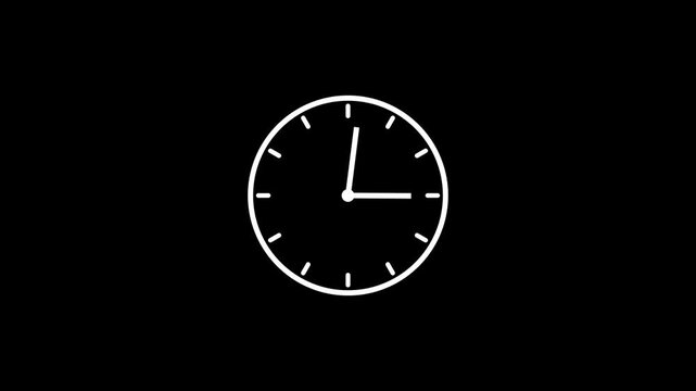 clock 12 Hours icon animation on black background. analog clock timer circle animated.