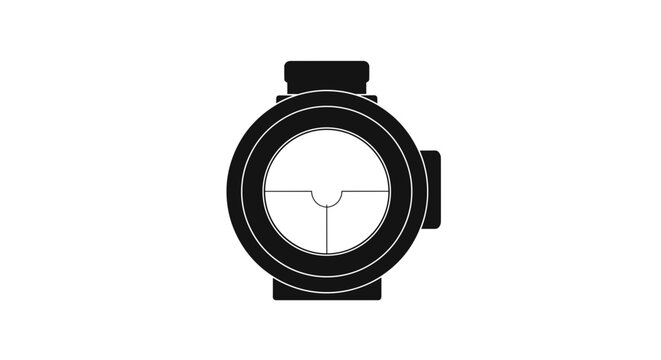Close up view of a rifle scope with crosshairs.