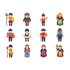 Fototapeta premium Traditional dressed people from various cultures.