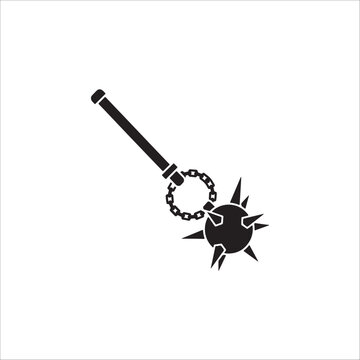  Black silhouette icon of a medieval flail weapon with spiked ball and chain medieval silhouette equipment military historical protection illustration isolated medievalism