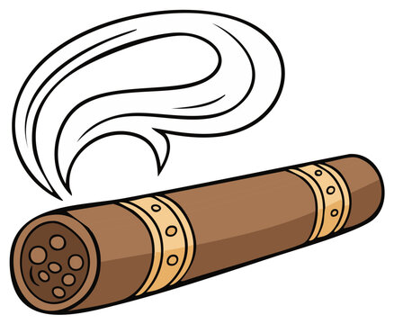 Cartoon illustration of a brown cigar with smoke curls depicting smoking object in humorous style