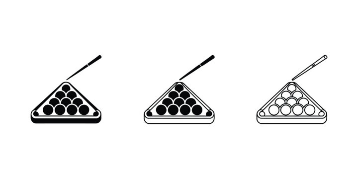 Billiards pool table icon design featuring snooker equipment and cue sport symbols in flat vector style