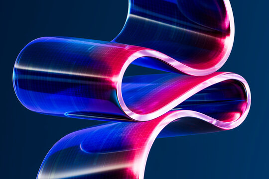 3D neon ribbon fold with blue magenta glass surface