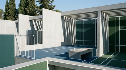 Fototapeta premium Modern Architectural Design of Outdoor Sports Court with Minimalism