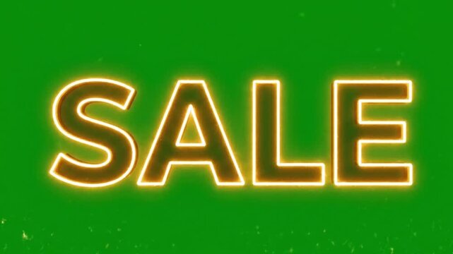 The word SALE is displayed prominently in glowing, neon-style golden letters against a vibrant, textured green background, indicating a special offer or discount.