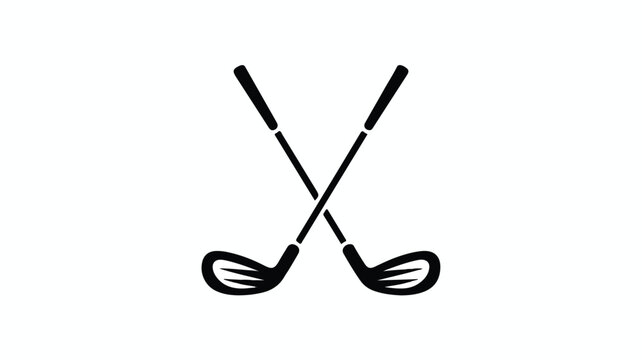 A minimalist digital illustration of crossed golf clubs on a clean surface