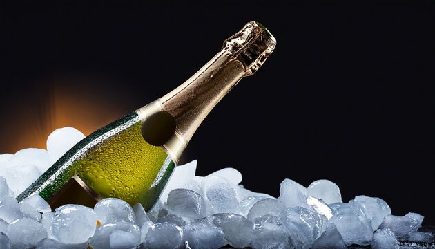 Bottle Of Champagne Brand Veuve Clicquot Brut On Ice