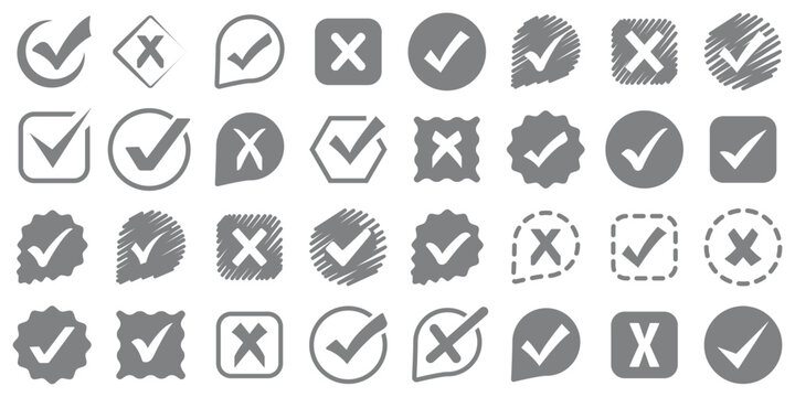 Checkmark and X mark icon. check and uncheck icon vector. validation icon vector. yes and no buttons. do and don't button. checkmark and crossmark button. eps 10.