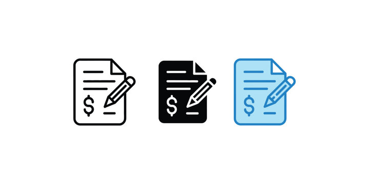Checkbook icon design featuring outline and solid styles for accounting transaction and money management themes