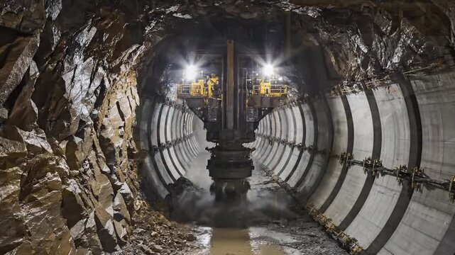 Industrial Tunnel Boring Machine Undergoing Operation in Underground Construction Project