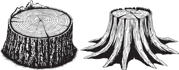 Cross section of a tree stump illustration © Sebika
