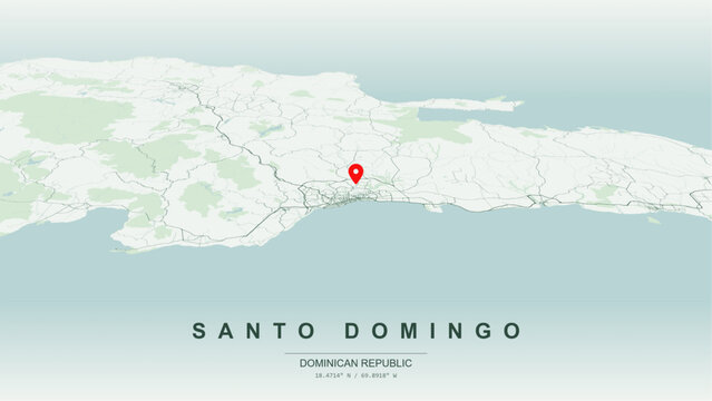 Modern minimalist vector map of Santo Domingo, Dominican Republic. High-quality scalable illustration of Colonial Zone (Zona Colonial) grid, Ozama River delta, Alcazar de Colon contours for posters.