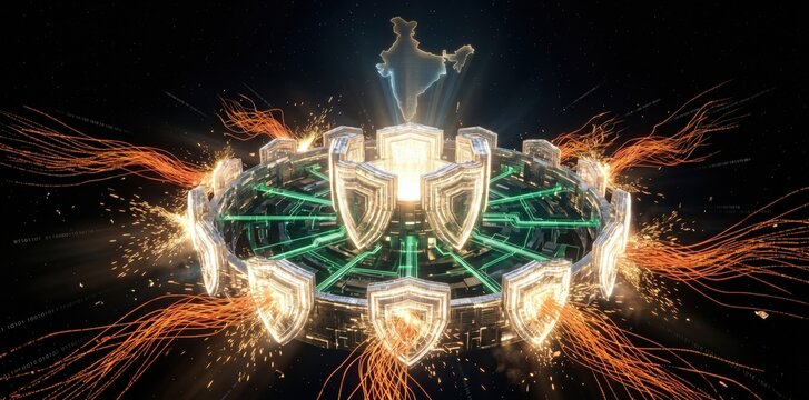 India Cyber Security Digital Fortress Abstract Concept