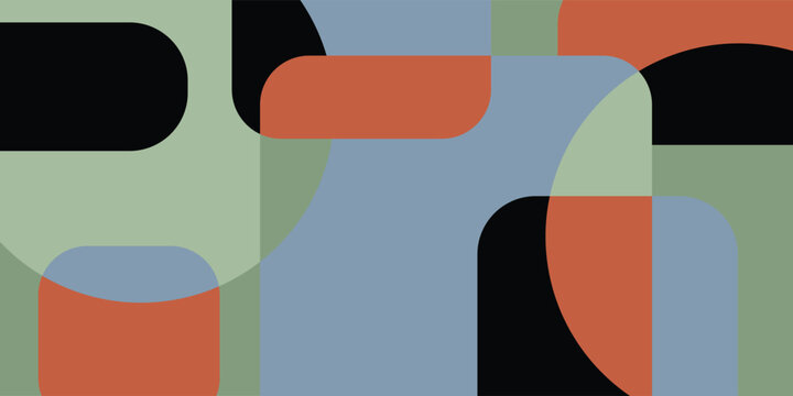 Abstract Geometric Composition with Rounded Rectangles and Circles.