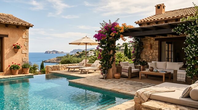 Experience the epitome of tranquil luxury at a stunning Mediterranean villa, featuring a sparkling infinity pool and breathtaking sea views, perfect for an unforgettable escape