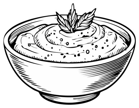 Bowl of hummus dip with garnish sketch
