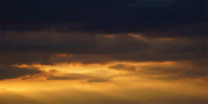 Dramatic golden sunbeams piercing through dark storm clouds with silver lining sunbeams dramatic sunlight cloudscape overcast brilliance atmosphere contrast landscape meteorology heavenly