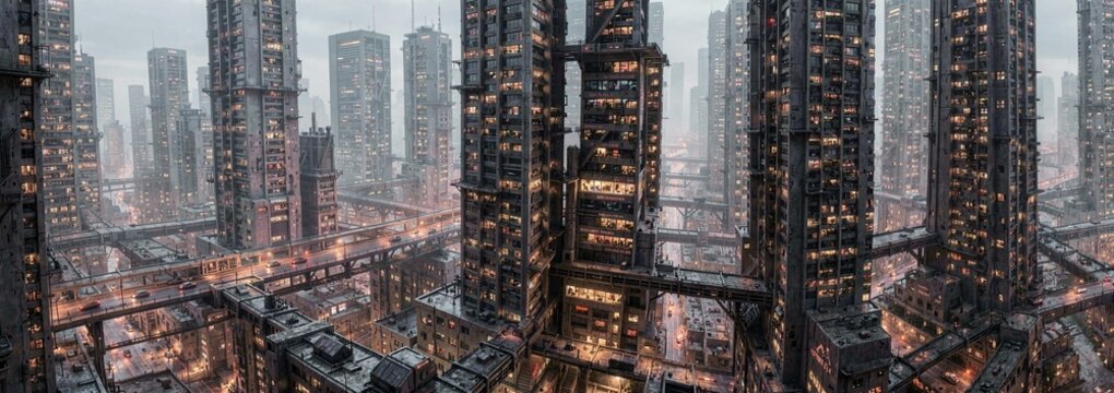 Cyberpunk Style Dense Futuristic Cityscape