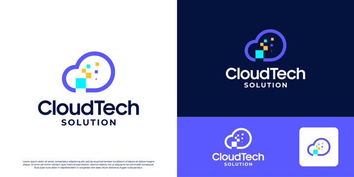 Pixel cloud logo design. Cloud storage with pixel design