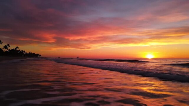 Stunning sunset over the ocean with vibrant colors and reflections on the water.
