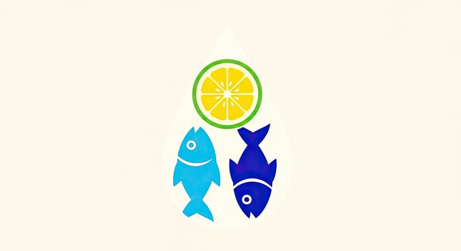 Fish and lemon slice water droplet food logo