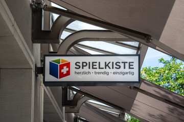 Obraz premium Zurich, Switzerland - May 21, 2026: Spielkiste is a well-known Swiss family-owned retail chain specializing in high-quality toys, board games, and trend items.