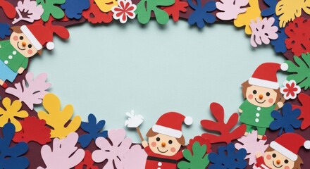 Fototapeta premium Cute Christmas paper craft decoration with colorful shapes and characters