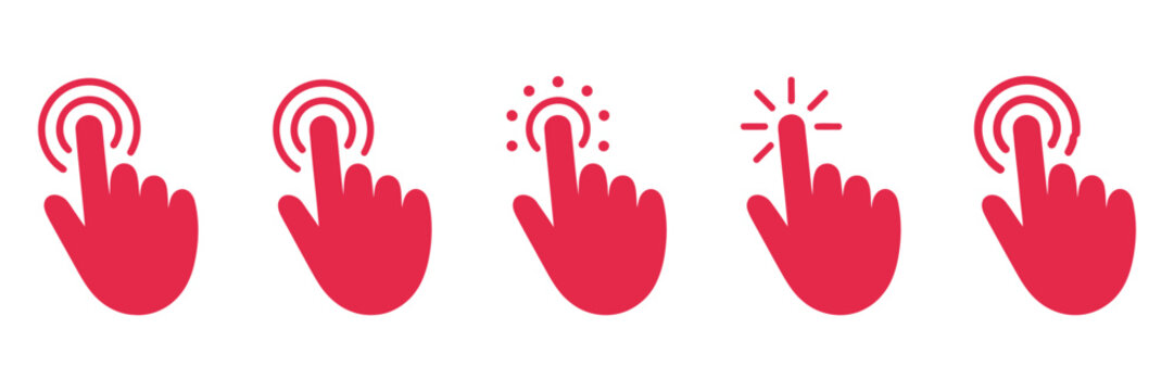 Cursor icon vector collection featuring hand click pointer and mouse arrow symbols in thin line and flat editable stroke styles