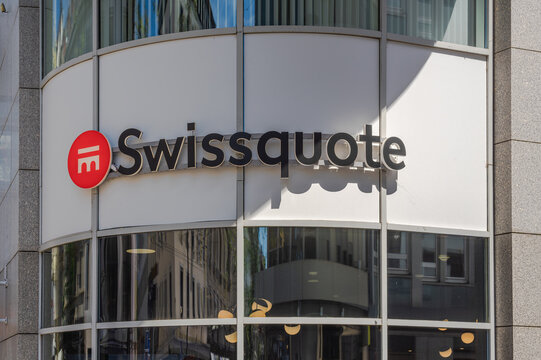 Zurich, Switzerland - May 21, 2026: Swissquote is a major Swiss banking group that specializes in providing online financial and trading services