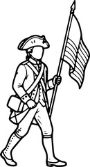 Fototapeta premium Revolutionary War Flag Bearer Soldier Marching Vector Illustration