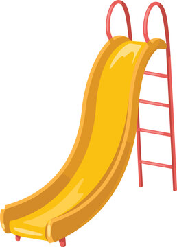 Colorful kids playground slide with red ladder, yellow plastic vector illustration isolated on white