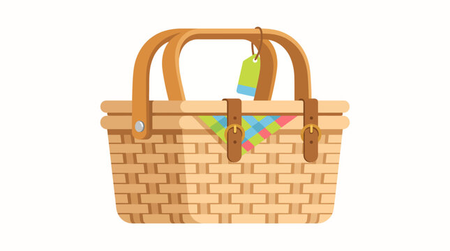 Woven Wicker Handbag with Leather Handles.