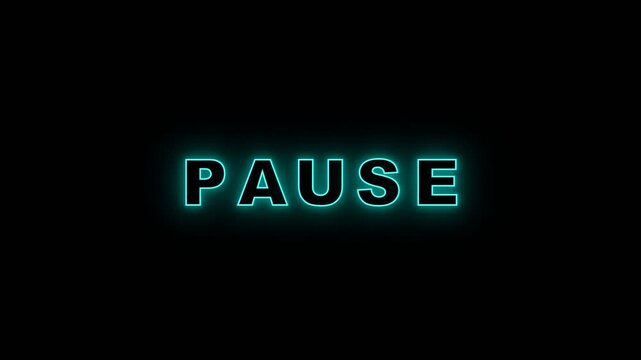 Glowing Neon Blue Pause Text Flickering on Black Background