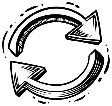 Hand Drawn Arrows Symbolize Recycle Motion Loop in Black and White