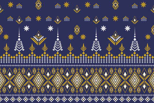 Blue Vintage Abstract Geometric Ethnic Pattern.