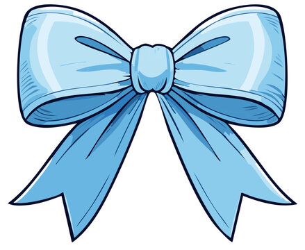 Blue bow illustration on white background, ribbon decoration