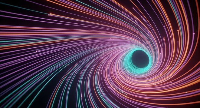 Orange and pink light vortex spiraling into central point.