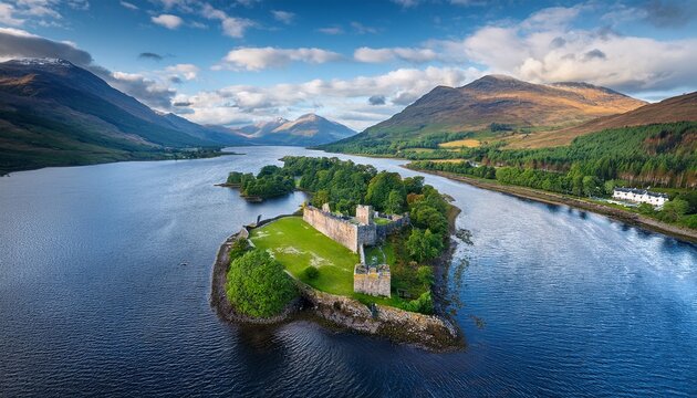 aerial view of fort william with river lochy ben nevis and lochaber in the west highlands of scotland