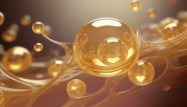 golden bubble floating in skin cell background rendering gold bubble skin cell background rendering biology science