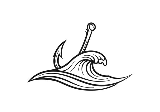 A wave crashes with an anchor launching upwards in an ocean scene.