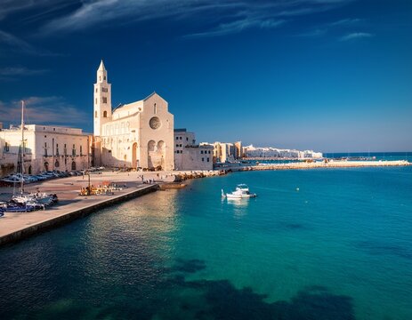 trani waterfront with the stunning cathedral in the background province of barletta andria trani apulia southern italy