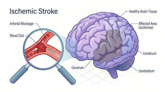 Isometric stroke brain blockage isolated on white background, healthcare vector illustration