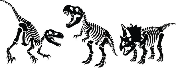 Dinosaur Skeleton and Fossil Bones Silhouette Vector Illustration Set © Sheikh